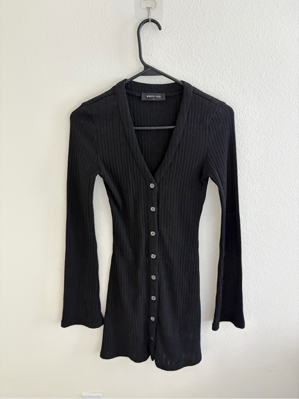 White Fox Black Ribbed Button Front Mini Dress Size S